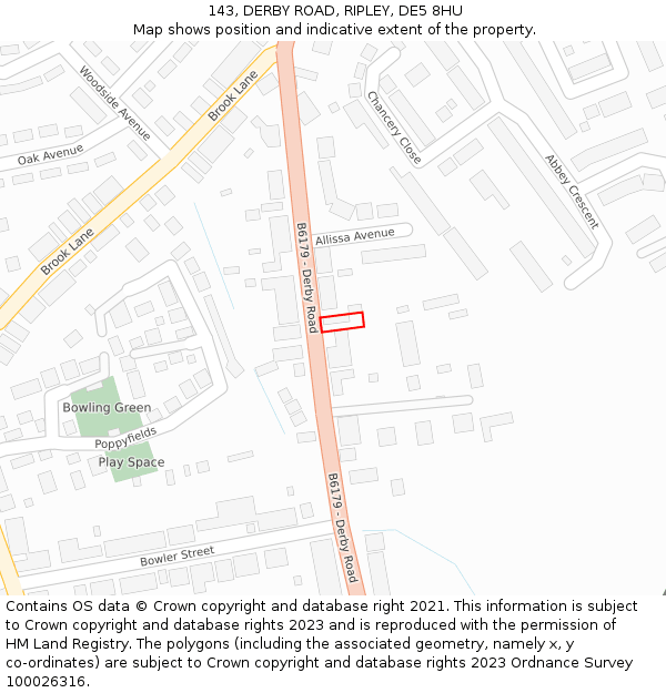 143, DERBY ROAD, RIPLEY, DE5 8HU: Location map and indicative extent of plot