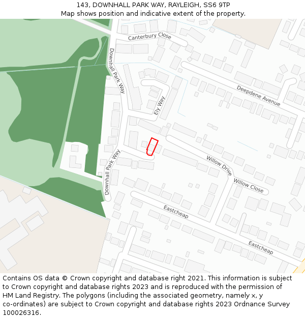 143, DOWNHALL PARK WAY, RAYLEIGH, SS6 9TP: Location map and indicative extent of plot