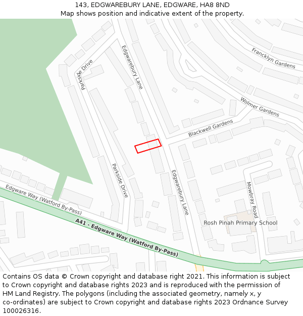 143, EDGWAREBURY LANE, EDGWARE, HA8 8ND: Location map and indicative extent of plot