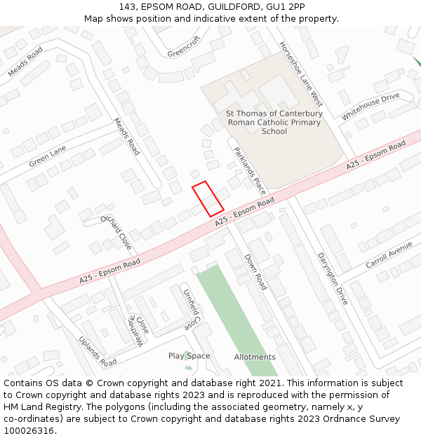 143, EPSOM ROAD, GUILDFORD, GU1 2PP: Location map and indicative extent of plot