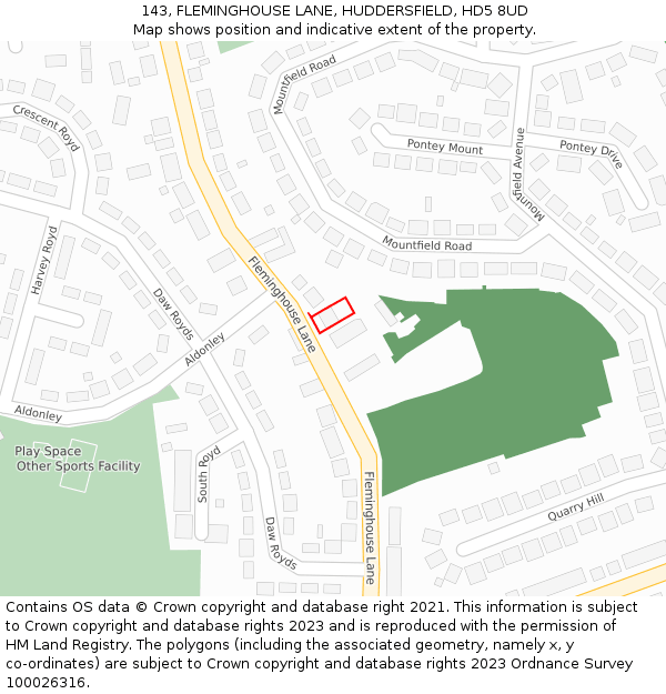 143, FLEMINGHOUSE LANE, HUDDERSFIELD, HD5 8UD: Location map and indicative extent of plot