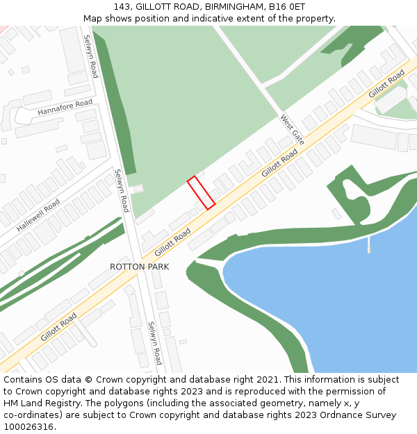 143, GILLOTT ROAD, BIRMINGHAM, B16 0ET: Location map and indicative extent of plot