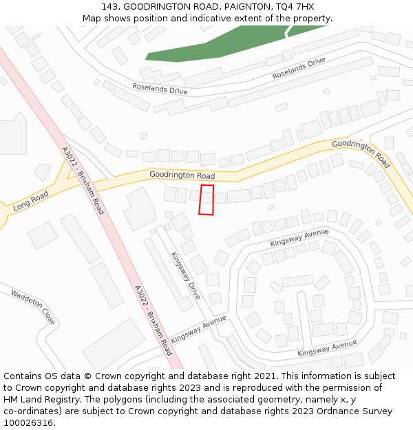 143, GOODRINGTON ROAD, PAIGNTON, TQ4 7HX: Location map and indicative extent of plot