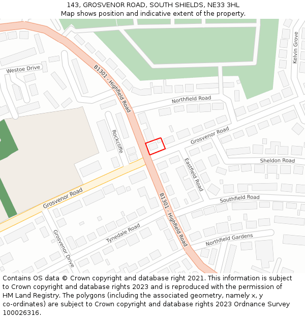 143, GROSVENOR ROAD, SOUTH SHIELDS, NE33 3HL: Location map and indicative extent of plot
