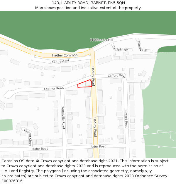 143, HADLEY ROAD, BARNET, EN5 5QN: Location map and indicative extent of plot
