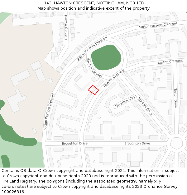 143, HAWTON CRESCENT, NOTTINGHAM, NG8 1ED: Location map and indicative extent of plot