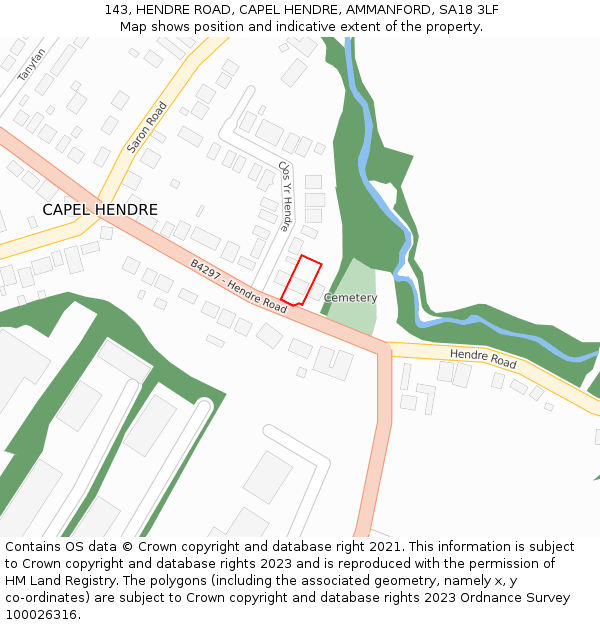 143, HENDRE ROAD, CAPEL HENDRE, AMMANFORD, SA18 3LF: Location map and indicative extent of plot