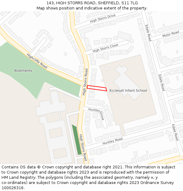 143, HIGH STORRS ROAD, SHEFFIELD, S11 7LG: Location map and indicative extent of plot