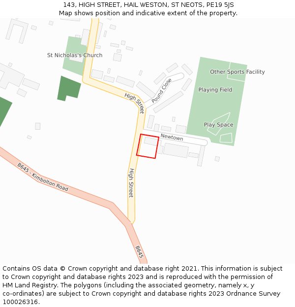 143, HIGH STREET, HAIL WESTON, ST NEOTS, PE19 5JS: Location map and indicative extent of plot