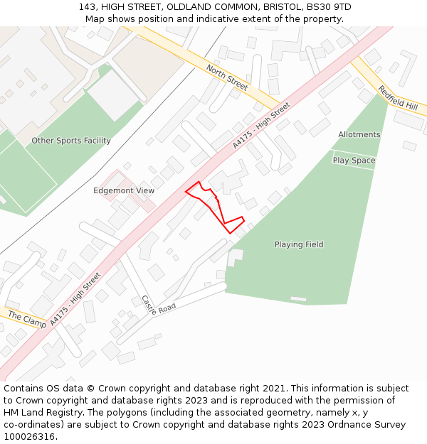 143, HIGH STREET, OLDLAND COMMON, BRISTOL, BS30 9TD: Location map and indicative extent of plot