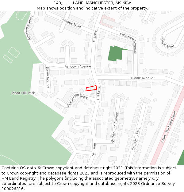 143, HILL LANE, MANCHESTER, M9 6PW: Location map and indicative extent of plot