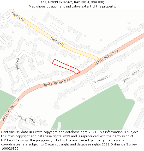 143, HOCKLEY ROAD, RAYLEIGH, SS6 8BQ: Location map and indicative extent of plot