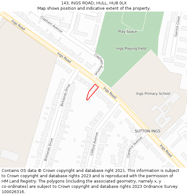 143, INGS ROAD, HULL, HU8 0LX: Location map and indicative extent of plot