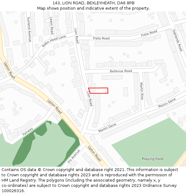 143, LION ROAD, BEXLEYHEATH, DA6 8PB: Location map and indicative extent of plot