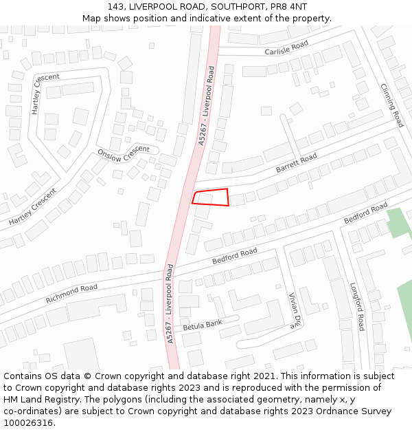 143, LIVERPOOL ROAD, SOUTHPORT, PR8 4NT: Location map and indicative extent of plot