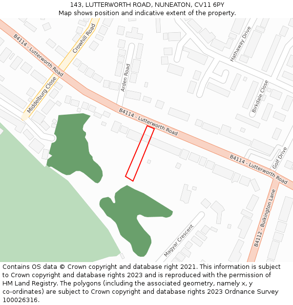 143, LUTTERWORTH ROAD, NUNEATON, CV11 6PY: Location map and indicative extent of plot