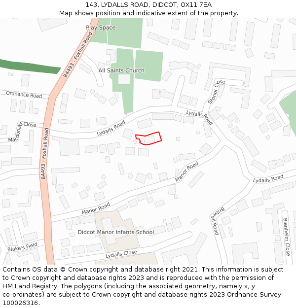 143, LYDALLS ROAD, DIDCOT, OX11 7EA: Location map and indicative extent of plot