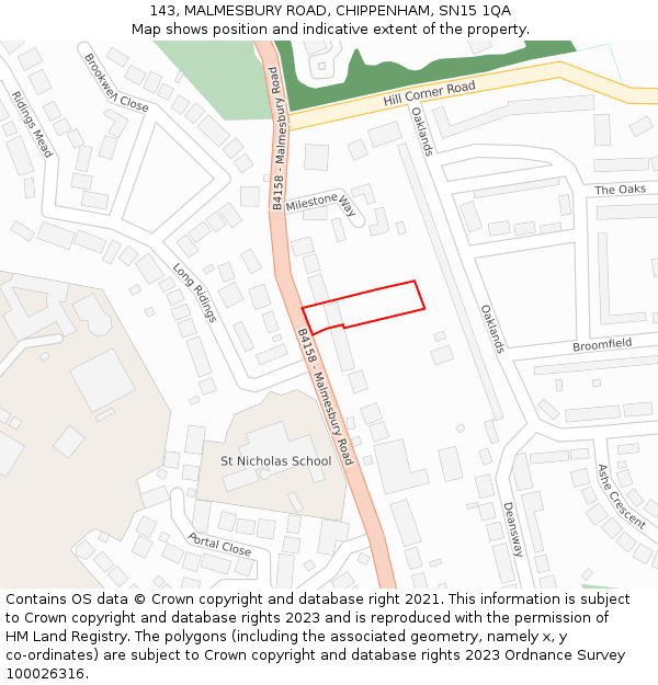 143, MALMESBURY ROAD, CHIPPENHAM, SN15 1QA: Location map and indicative extent of plot