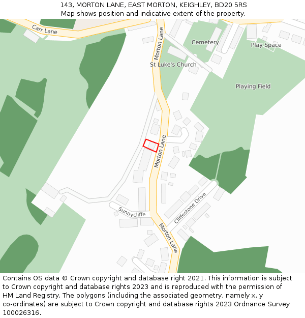 143, MORTON LANE, EAST MORTON, KEIGHLEY, BD20 5RS: Location map and indicative extent of plot