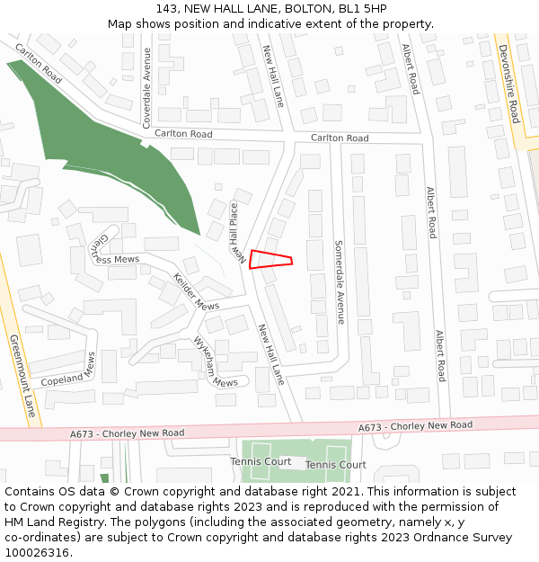 143, NEW HALL LANE, BOLTON, BL1 5HP: Location map and indicative extent of plot