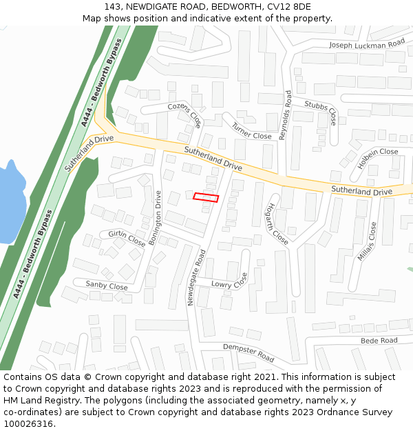 143, NEWDIGATE ROAD, BEDWORTH, CV12 8DE: Location map and indicative extent of plot