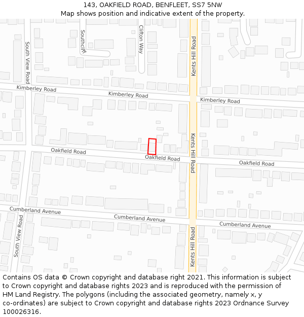 143, OAKFIELD ROAD, BENFLEET, SS7 5NW: Location map and indicative extent of plot