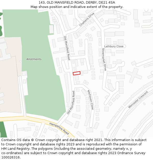 143, OLD MANSFIELD ROAD, DERBY, DE21 4SA: Location map and indicative extent of plot