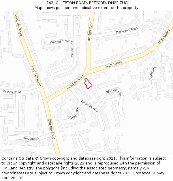 143, OLLERTON ROAD, RETFORD, DN22 7UG: Location map and indicative extent of plot