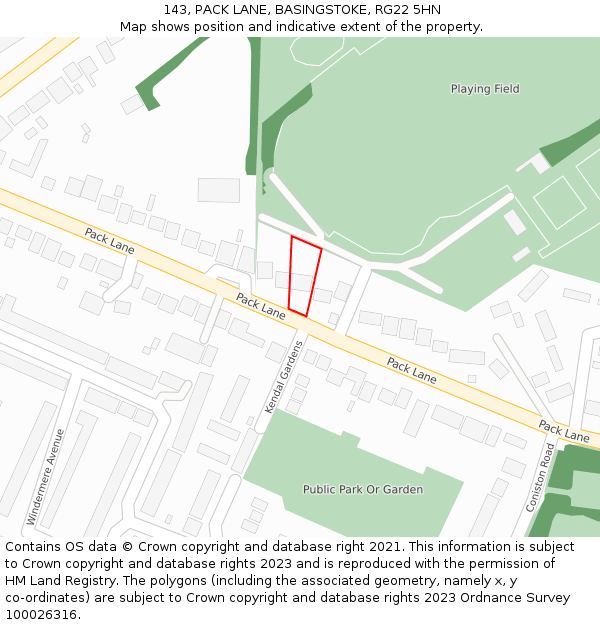 143, PACK LANE, BASINGSTOKE, RG22 5HN: Location map and indicative extent of plot