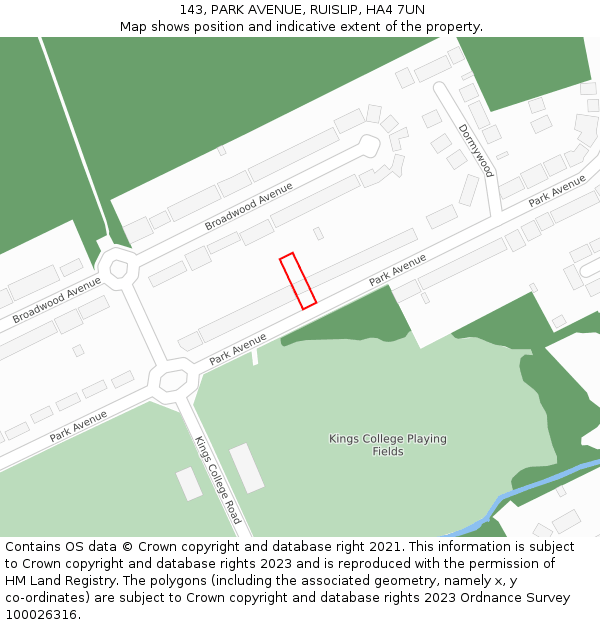 143, PARK AVENUE, RUISLIP, HA4 7UN: Location map and indicative extent of plot