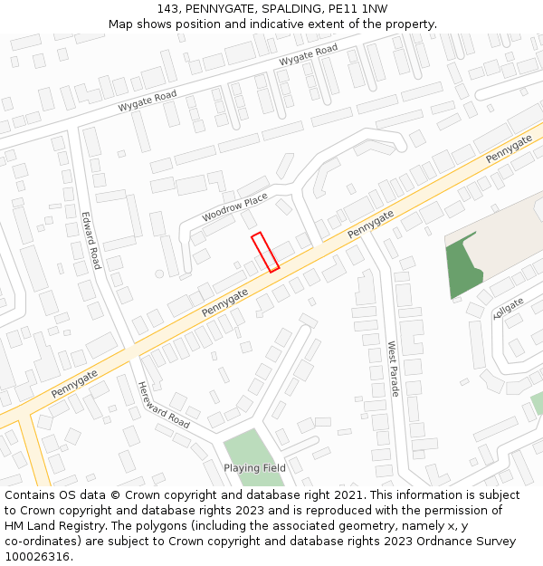 143, PENNYGATE, SPALDING, PE11 1NW: Location map and indicative extent of plot