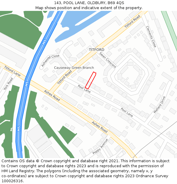 143, POOL LANE, OLDBURY, B69 4QS: Location map and indicative extent of plot