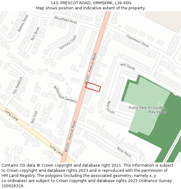 143, PRESCOT ROAD, ORMSKIRK, L39 4SN: Location map and indicative extent of plot