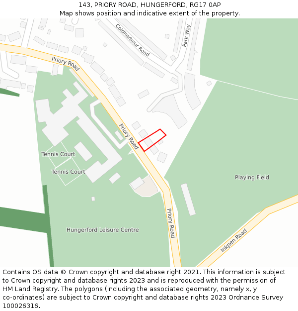 143, PRIORY ROAD, HUNGERFORD, RG17 0AP: Location map and indicative extent of plot