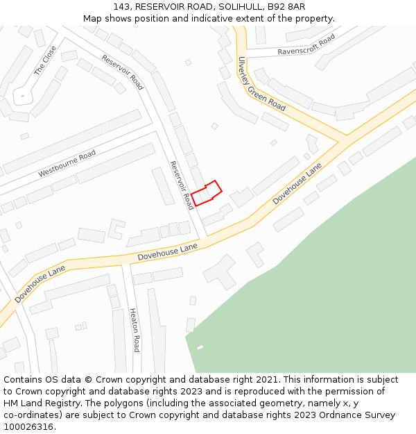 143, RESERVOIR ROAD, SOLIHULL, B92 8AR: Location map and indicative extent of plot