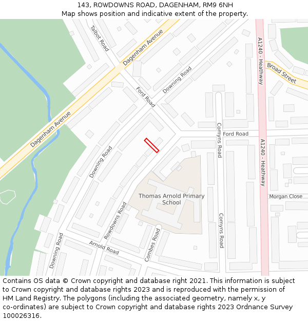 143, ROWDOWNS ROAD, DAGENHAM, RM9 6NH: Location map and indicative extent of plot
