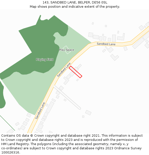 143, SANDBED LANE, BELPER, DE56 0SL: Location map and indicative extent of plot