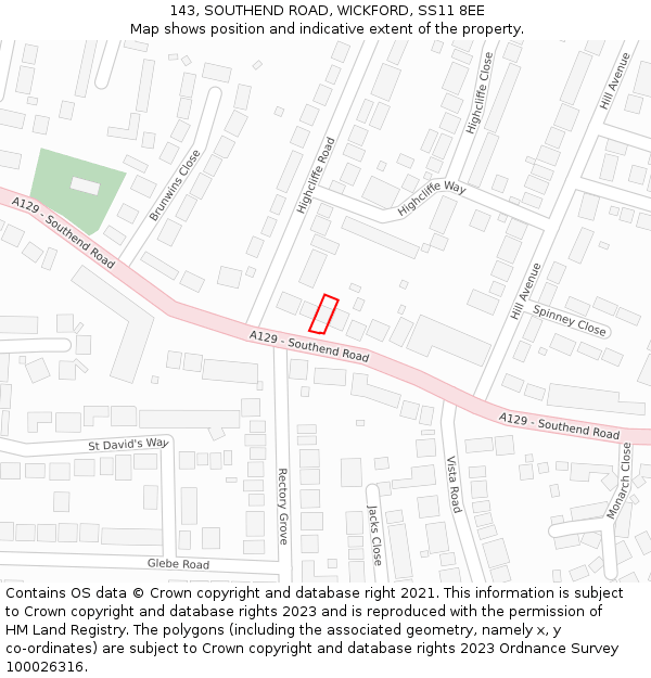 143, SOUTHEND ROAD, WICKFORD, SS11 8EE: Location map and indicative extent of plot