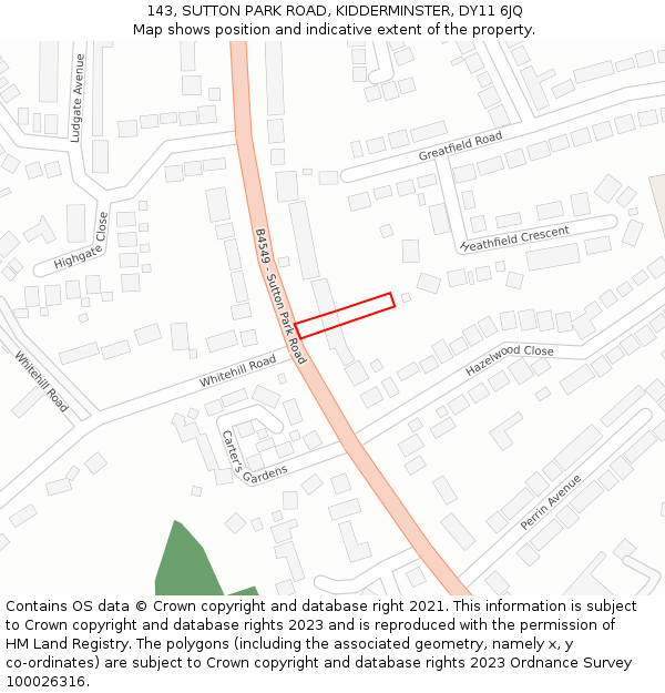 143, SUTTON PARK ROAD, KIDDERMINSTER, DY11 6JQ: Location map and indicative extent of plot