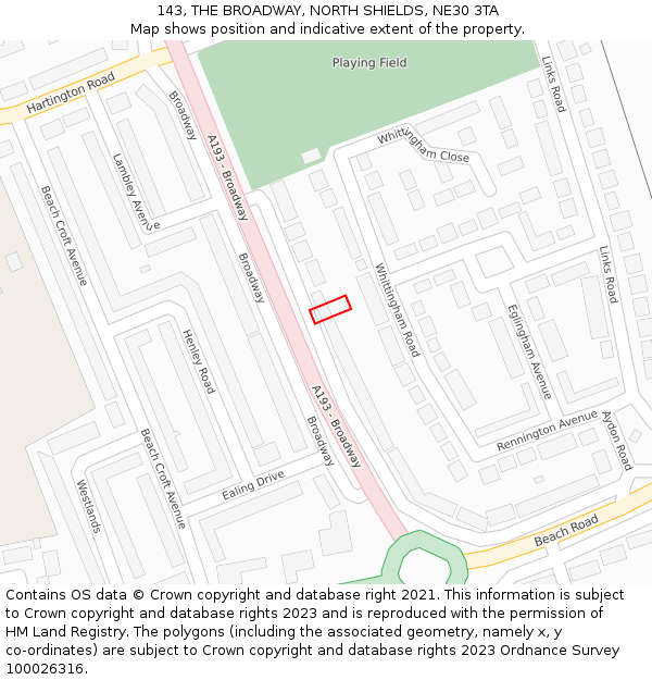 143, THE BROADWAY, NORTH SHIELDS, NE30 3TA: Location map and indicative extent of plot