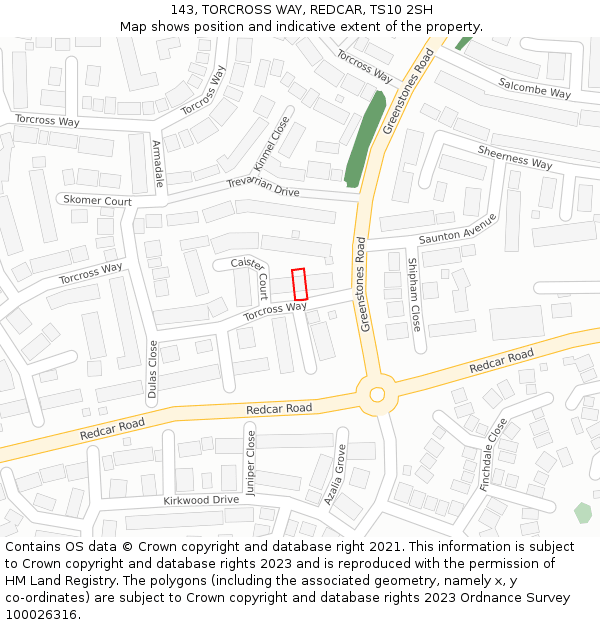 143, TORCROSS WAY, REDCAR, TS10 2SH: Location map and indicative extent of plot