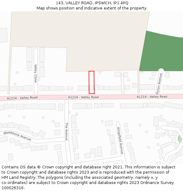 143, VALLEY ROAD, IPSWICH, IP1 4PQ: Location map and indicative extent of plot