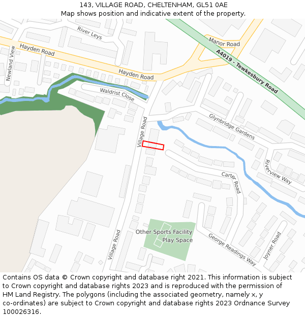 143, VILLAGE ROAD, CHELTENHAM, GL51 0AE: Location map and indicative extent of plot