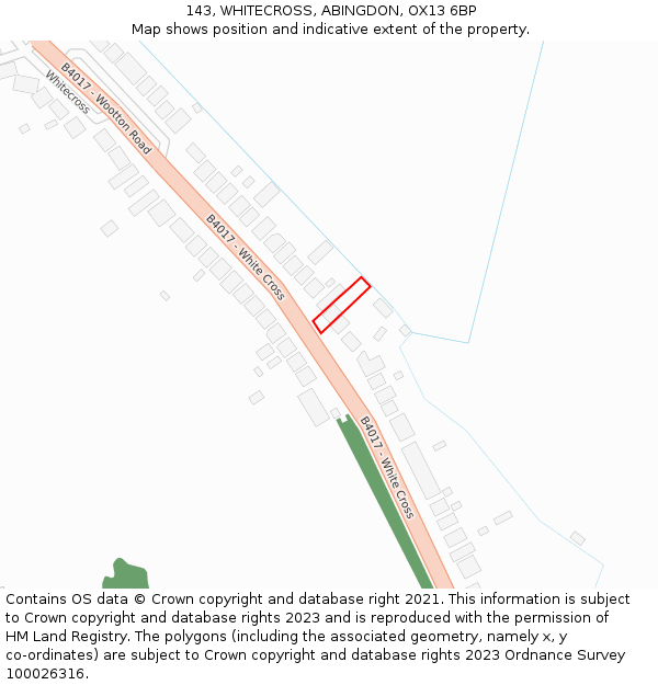 143, WHITECROSS, ABINGDON, OX13 6BP: Location map and indicative extent of plot