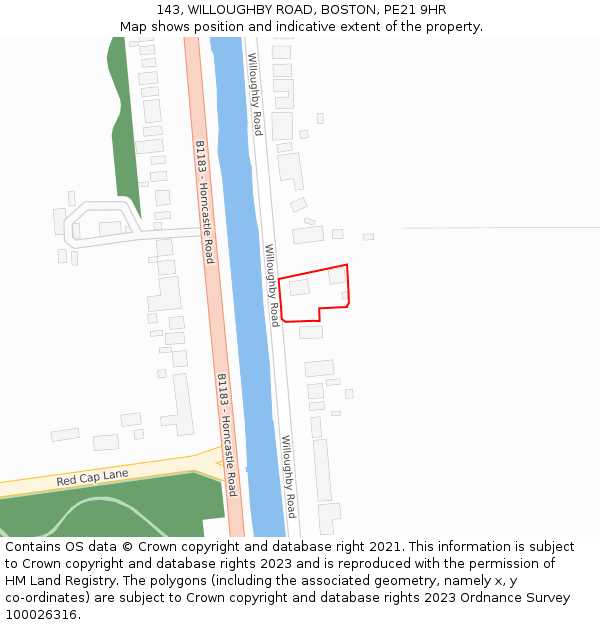 143, WILLOUGHBY ROAD, BOSTON, PE21 9HR: Location map and indicative extent of plot