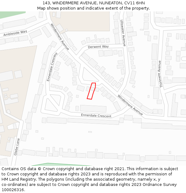 143, WINDERMERE AVENUE, NUNEATON, CV11 6HN: Location map and indicative extent of plot