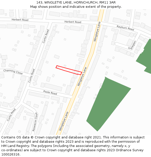 143, WINGLETYE LANE, HORNCHURCH, RM11 3AR: Location map and indicative extent of plot