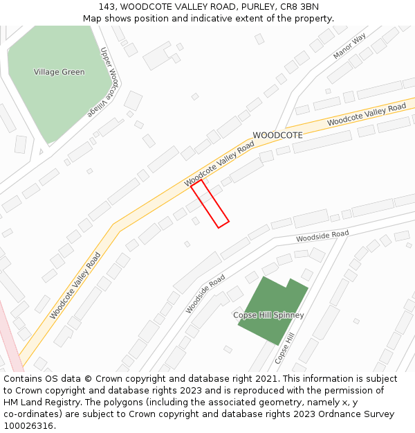 143, WOODCOTE VALLEY ROAD, PURLEY, CR8 3BN: Location map and indicative extent of plot