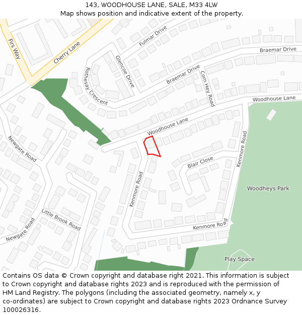 143, WOODHOUSE LANE, SALE, M33 4LW: Location map and indicative extent of plot