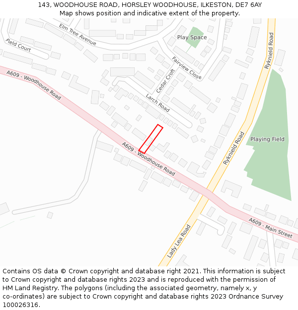 143, WOODHOUSE ROAD, HORSLEY WOODHOUSE, ILKESTON, DE7 6AY: Location map and indicative extent of plot